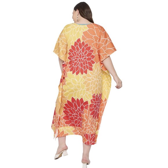 Gypsie Blu Floral Printed Plus Size Caftan Dress Summer Beach Cover Up Dresses - Picture 7 of 8